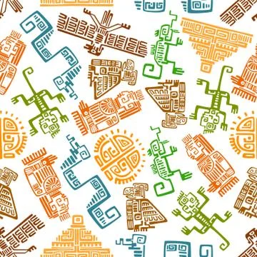 Ancient mexican seamless pattern with mayan totems 스톡 일러스트