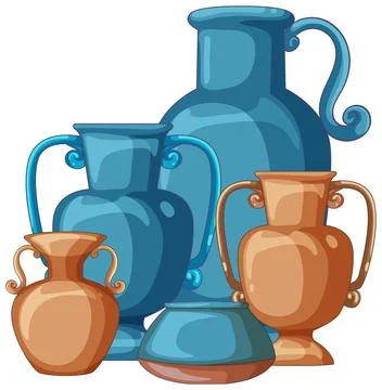 Ancient Middle Eastern Clay and Ceramic Vases Collection Stock Illustration
