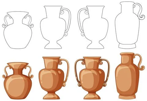 Ancient Middle Eastern Clay Vases Vector Illustration Set Stock Illustration