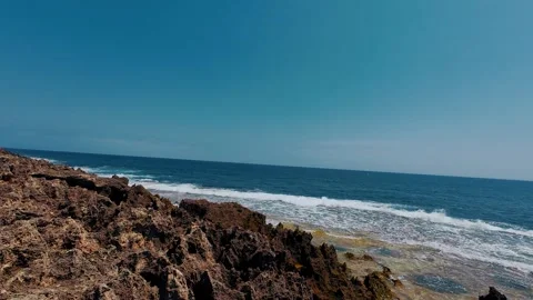 Ancient Million-Year-Old Red Coral Reef Shelf and Ocean Waves Stock Footage 337583087