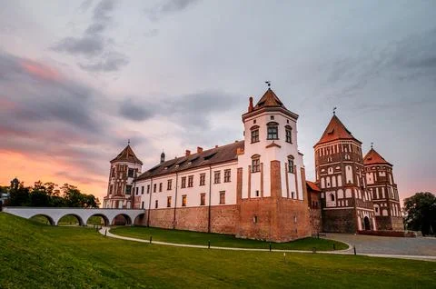 The ancient Mir Castle in Belarus Stock Photos