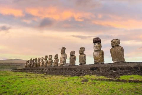 The ancient moai on Easter Island  of Chile Foto stock
