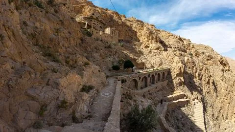 Ancient Monastery Built into Cliffside Stock Photos