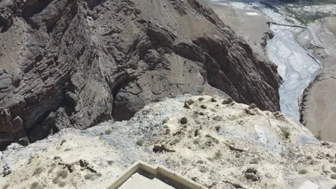 Ancient Monastery Perched on Rocky Cliffside with Scenic River Below in Lad.. Stock Footage 345730623