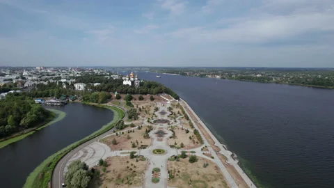 Ancient monastery on the river bank Stock Footage 219836565