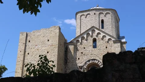 Ancient Monastery in the Sun under a Blue Sky Stock Footage 316590535