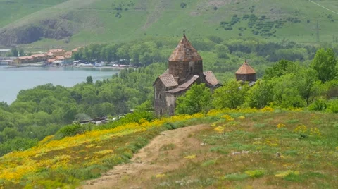 Ancient Monastry on the Hillside Stock Footage 53202850