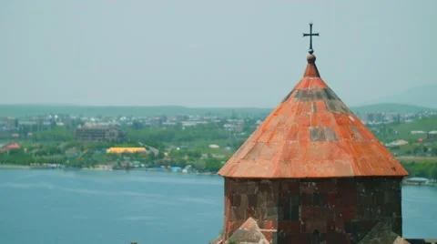 Ancient Monastry With Lake Stock Footage 53202857