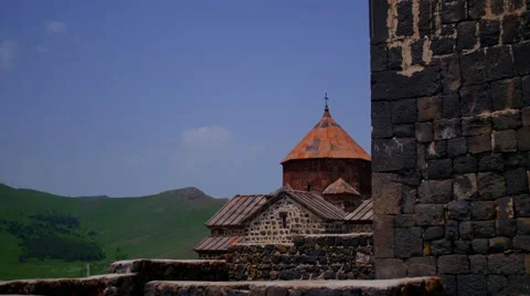 Ancient Monastry with Rolling Hills Stock Footage 53202859