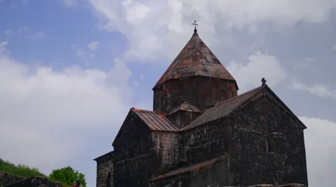 Ancient Monastry with Tourists Stock Footage 53202856