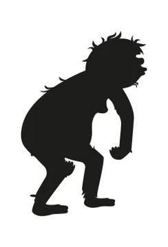 Ancient monkey black silhouette, human ancestor Stock Illustration