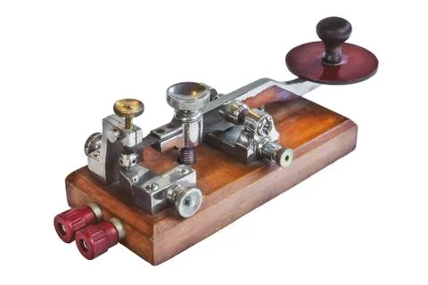 Ancient morse code telegraphy device isolated on whit Stock Photos