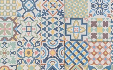 Ancient mosaic ceramic tile pattern moroccan vintage tiles background Stock Photos