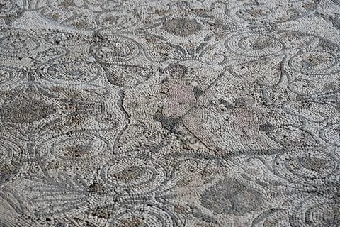 Ancient Mosaic Floor with Geometric Patterns from Casa del Anfiteatro in Meri Stock Photos