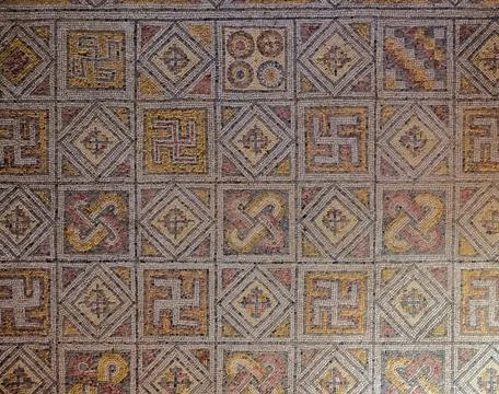 Ancient Mosaic Floor with Geometric Patterns Stock Photos