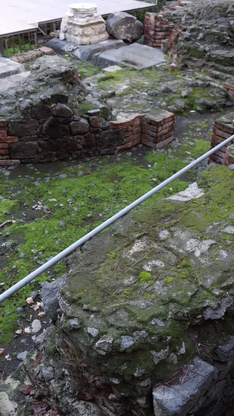 Ancient moss covered stone foundations Stock Footage 327925142