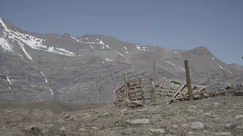 Ancient mountain corral structure on top of Cordillera de lo Andres, Chile Video stock 144112673