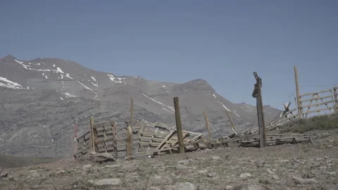 Ancient mountain corral structure on top of Cordillera de lo Andres, Chile Stock Footage 144114624