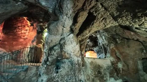 Ancient multi-level cave Derinkuyu Underground City in Cappadocia, Turkey Stock Photos