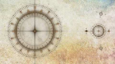 Ancient nautical instrument compass, animated gears rotating on grunge parchment Stock Footage 38845273
