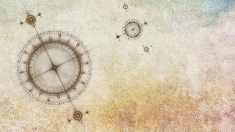 Ancient nautical instrument, compass, animated gears rotating Stock Footage 84764558
