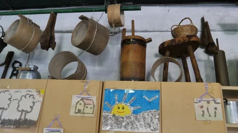 Ancient objects of country life on the farm panning Stock Footage 113914852