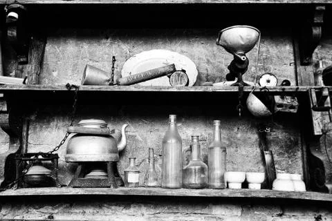 Ancient objects in a medieval village Stock Photos