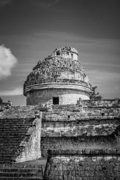 Ancient observatory at Chichen Itza, Yucatan, Mexico Stock Photos