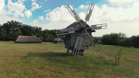 Ancient old medieval windmill moving scene Stock Footage 274313282