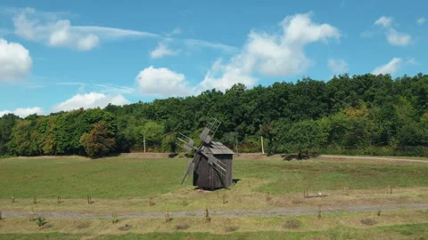 Ancient old medieval windmill moving scene Stock Footage 274313312
