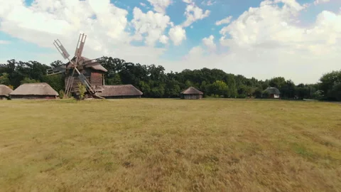 Ancient old medieval windmill moving scene Stock Footage 274313350
