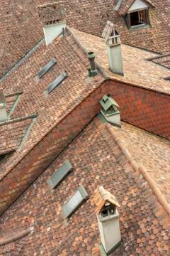 Ancient old red roofs in Bern town center Stock Photos