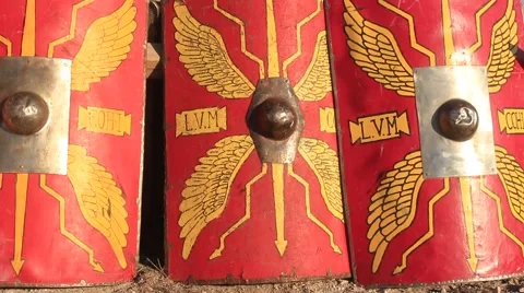Ancient Old Roman Shield Ammunition at the Historical Festival 스톡 동영상 57213449