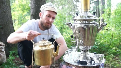 Ancient old samovar Stock Footage