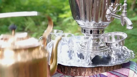 Ancient old samovar Stock Footage 80676836