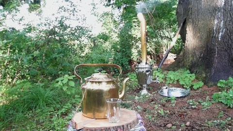 Ancient old samovar Stock Footage