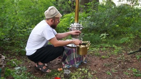 Ancient old samovar Stock Footage 80857942