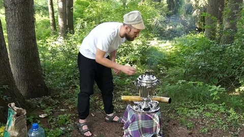 Ancient old samovar Stock Footage 80906646