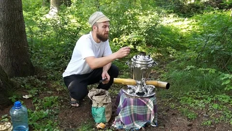 Ancient old samovar Stock Footage 80980817