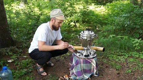 Ancient old samovar Stock Footage 80980852