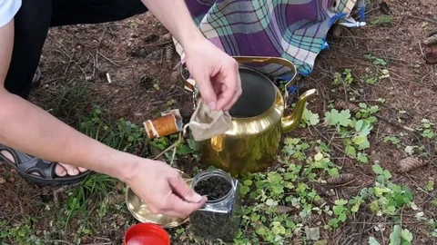Ancient old samovar. Vintage teapot Stock Footage 80980876