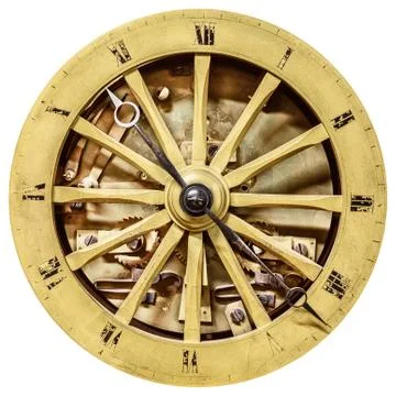 Ancient open clock face isolated on white Stock Photos