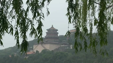 Ancient pagoda temple architecture set on a hilltop in China Video stock 340559181