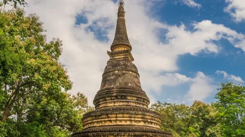 Ancient Pagoda.Surrounded by trees, Wat u mong in Chiangmai Thailand, Asia. 스톡 동영상 103938235