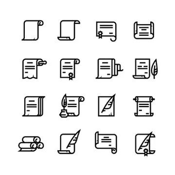 Ancient paper scrolls and documents vector icons. Simple diploma symbols 库存插图