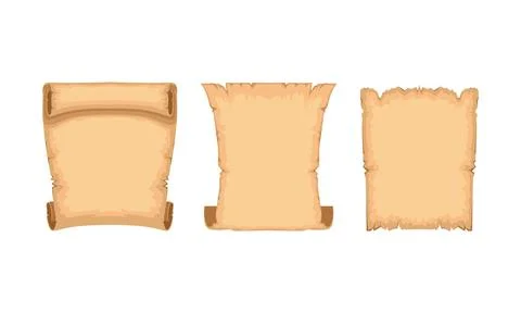 Ancient Papyrus Scrolls Set, Old Paper Parchments with Space for Text Vector Stock Illustration