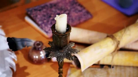 Ancient parchment, bound by time. Aged scrolls. Manuscripts, ancient papers Stock Footage 288703377