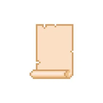 Ancient parchment roll, old beige paper blank scroll vector pixel art, antique Stock Illustration