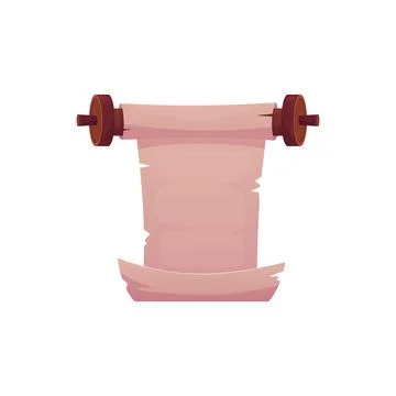 Ancient parchment roll, old paper blank scroll on wooden hub, vector game o.. 스톡 일러스트