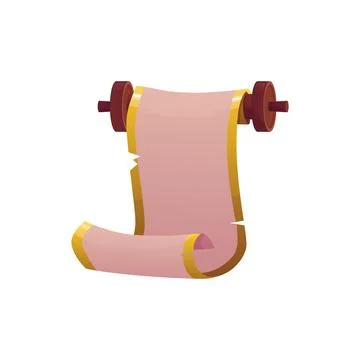 Ancient parchment roll, paper blank scroll on wooden sleeve vector flat icon. Illustrazione stock